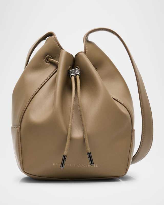 Drawstring Leather Shoulder Bag